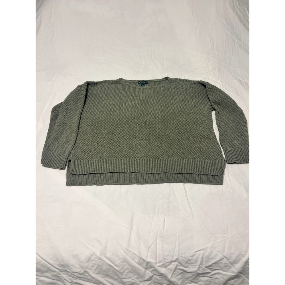Lauren Ralph Lauren Jeans Co Olive Green Cotton Popcorn Knit Sweater XL Boxy